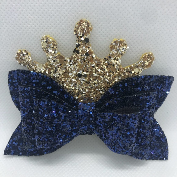 SAPPHIRE BLUE BIRTHSTONE MONTH CROWN PRINCESS BOW - Picture 1 of 4